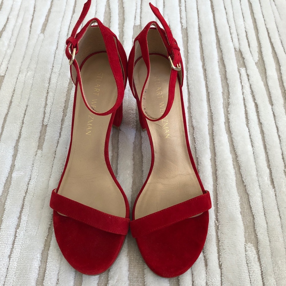 STUART WEITZMAN CLASSIC SUEDE RED SANDALS👡👸🏻 - Picture 10 of 10